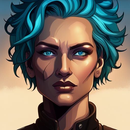 Blue-Haired Woman Portrait in Hyperdetailed Style