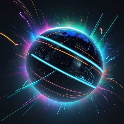 Cyberpunk Orb Erupts in Vibrant Neon Energy