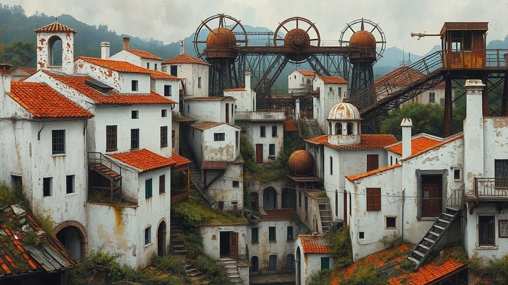Vibrant Abandoned Village in a Twisted Dreamscape
