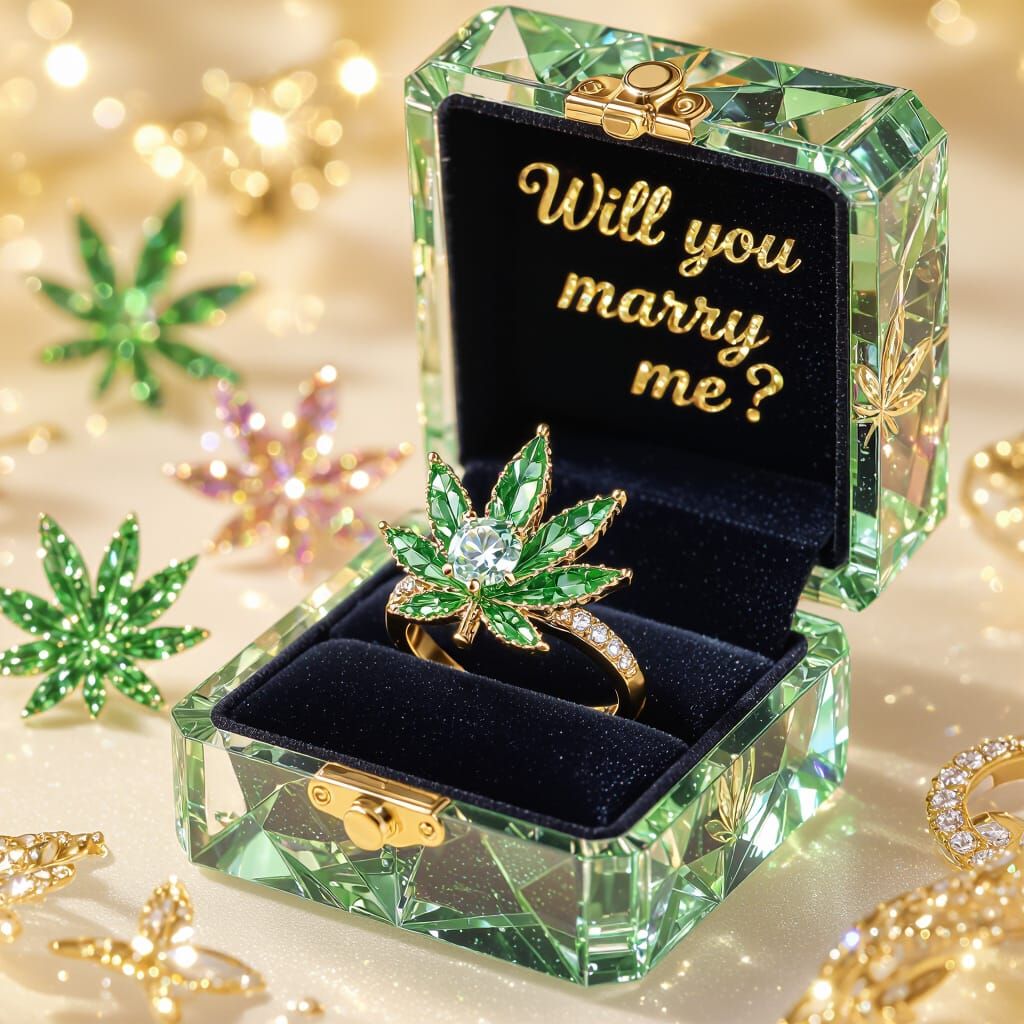 Cannabis Diamond Ring with Golden Accents