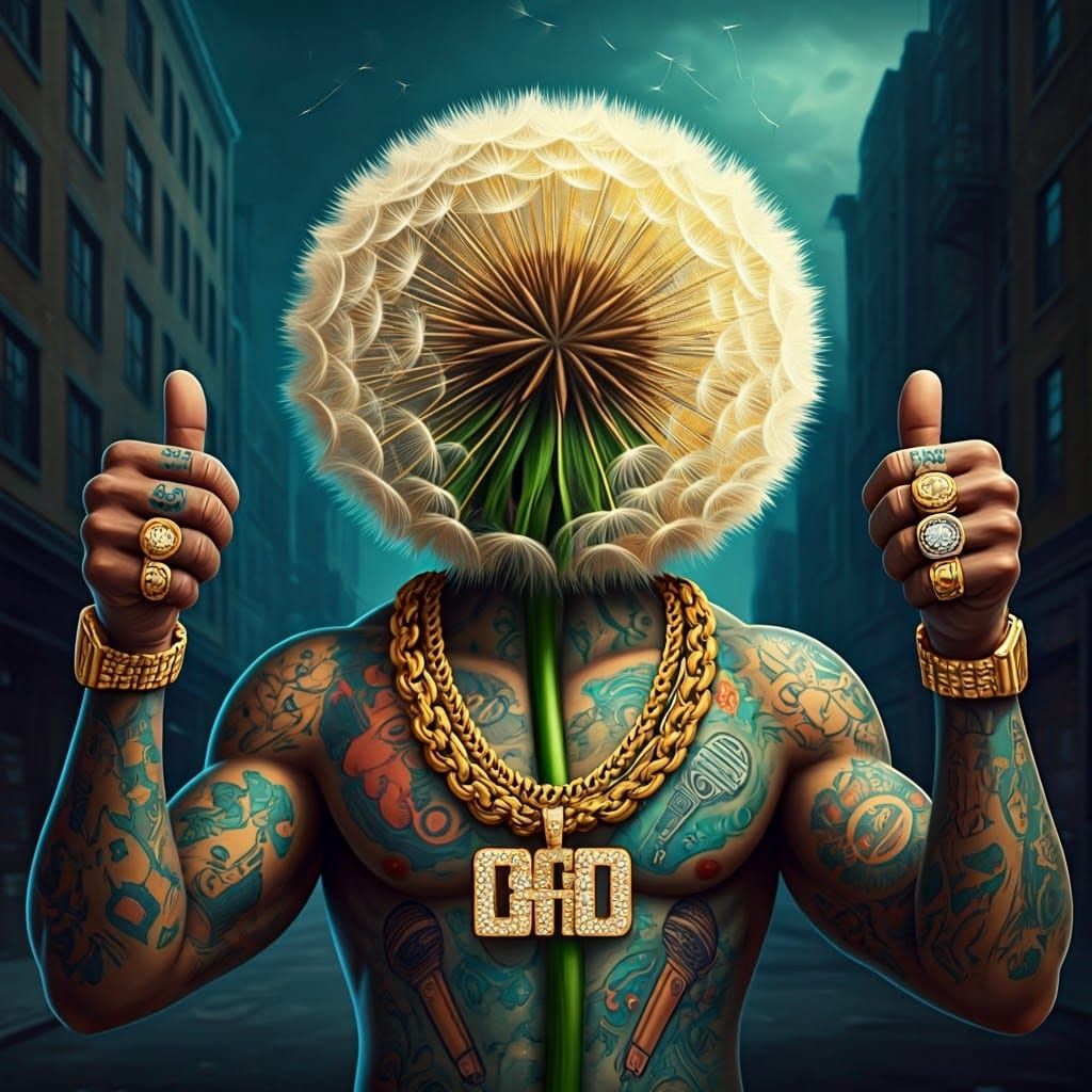 Urban Tattooed Dandelion Gangster Gives Two Thumbs Up in Sty...