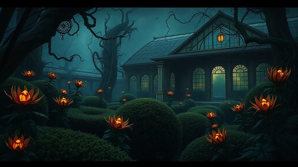 Overgrown Garden Maze in Dark Fantasy Style