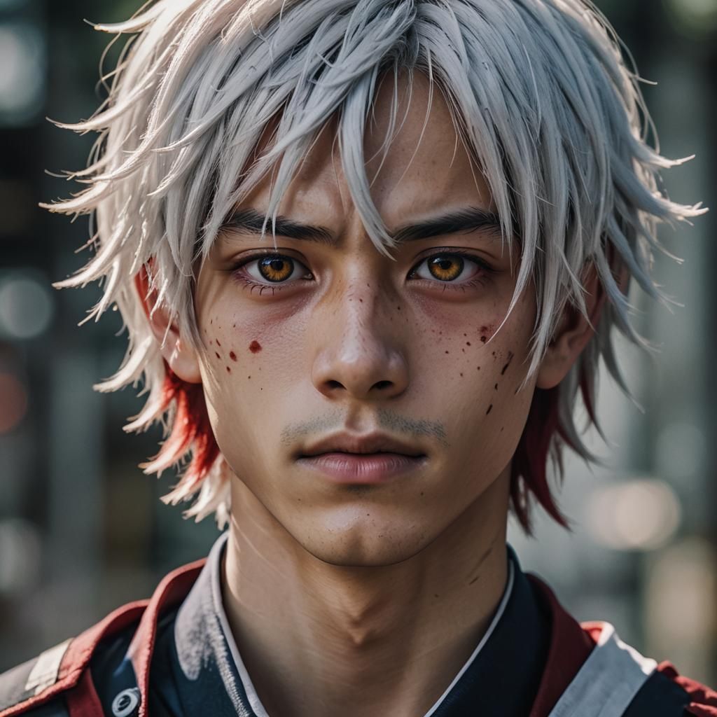 Hyperrealistic Portrait of Shoto Todoroki, Cinematic Film St...