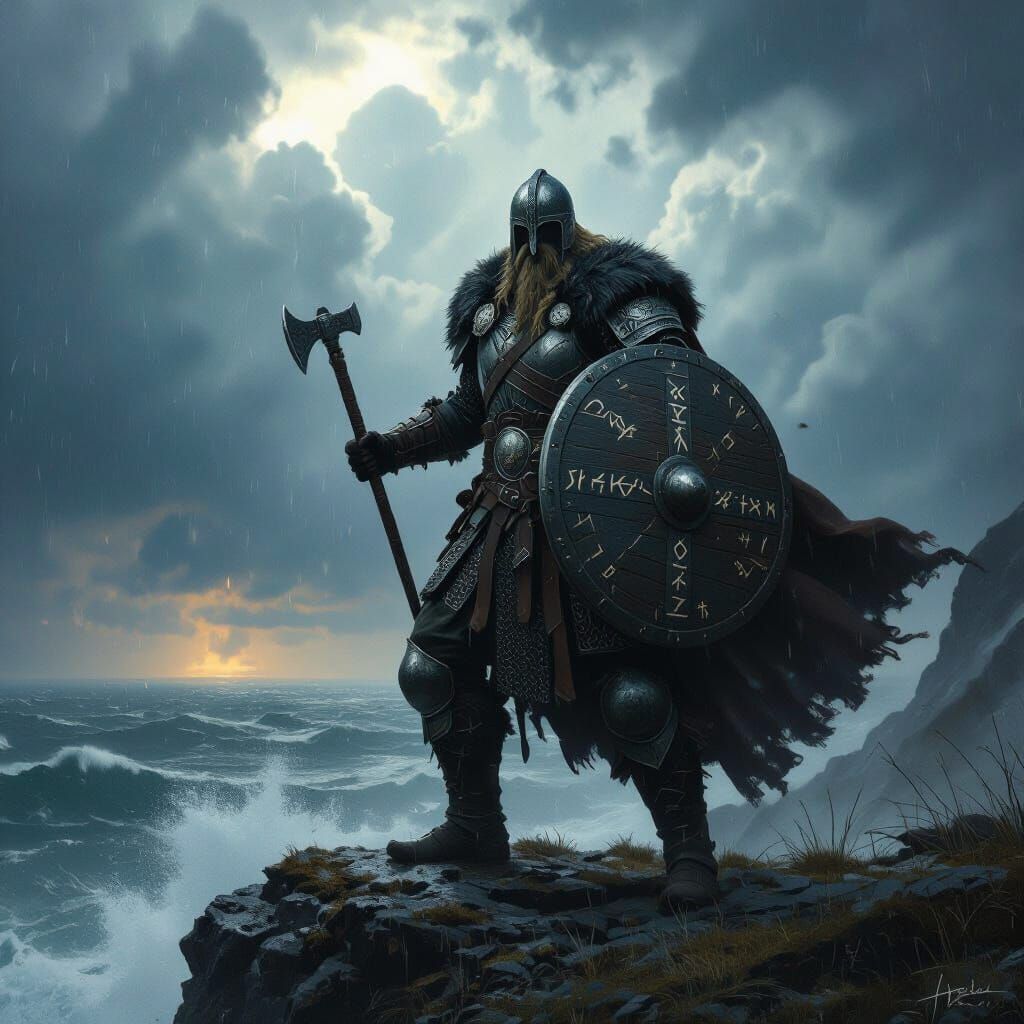 Viking Warrior on Cliff in Digital Fantasy Art