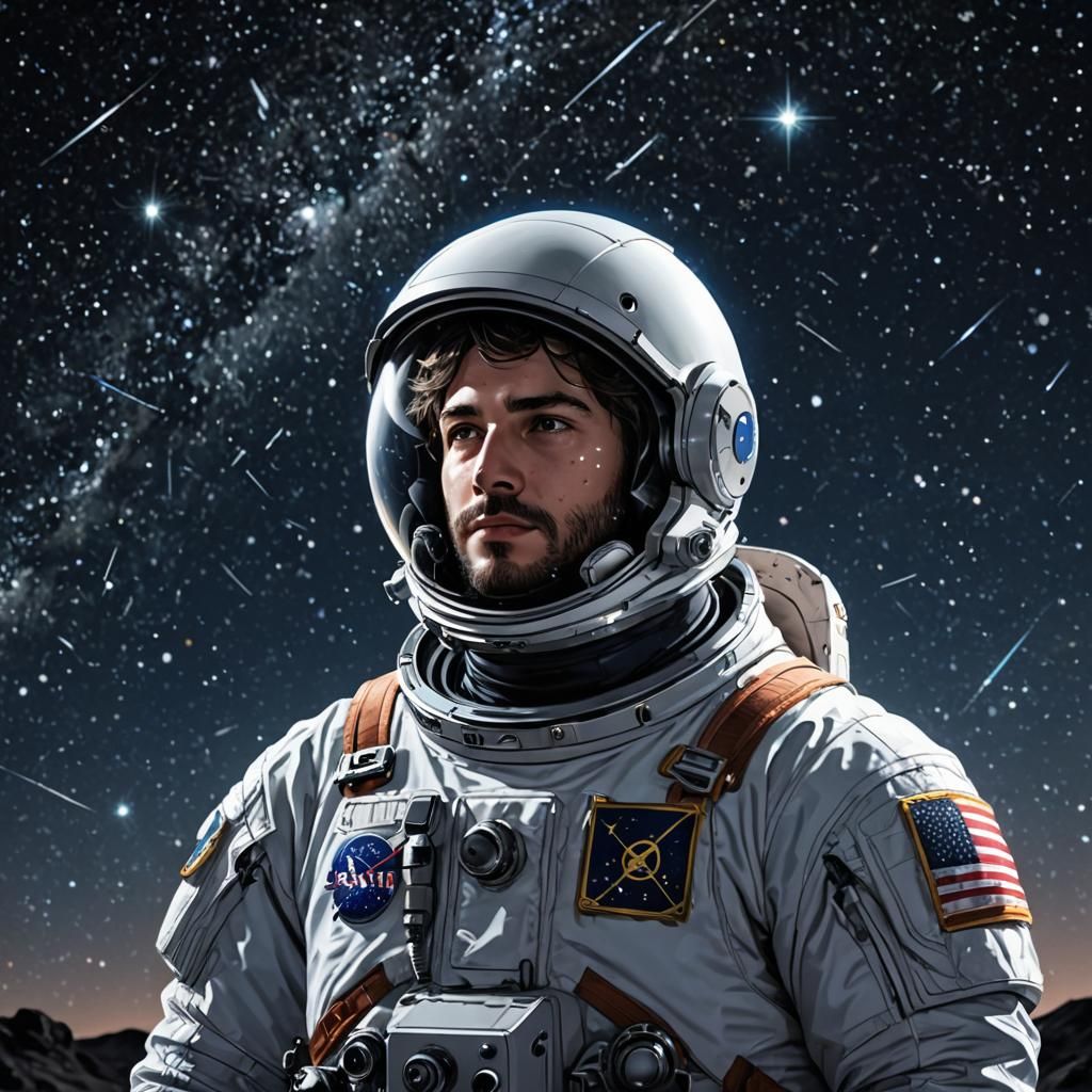 Astronaut Observes Starry Night Sky with Telescope