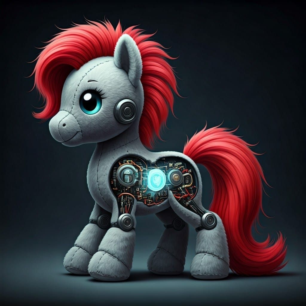 Robotic Plush Pony in Futuristic Cutaway Illustration