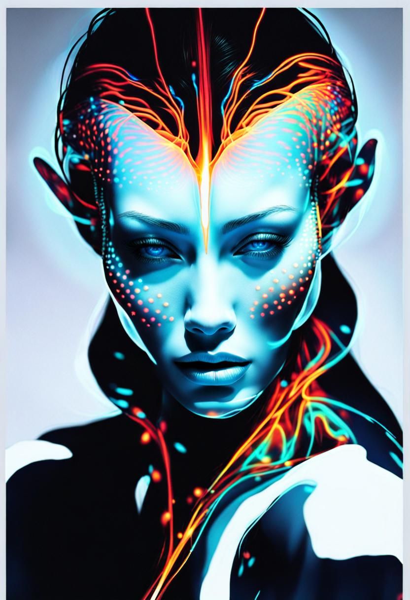 Ethereal Bioluminescent Woman in Jungle River