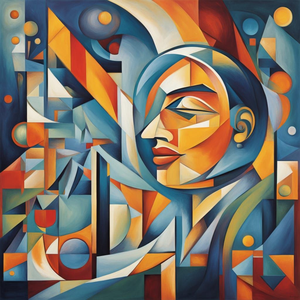 Abstract Cubist Portrait with Moonlit Eyes