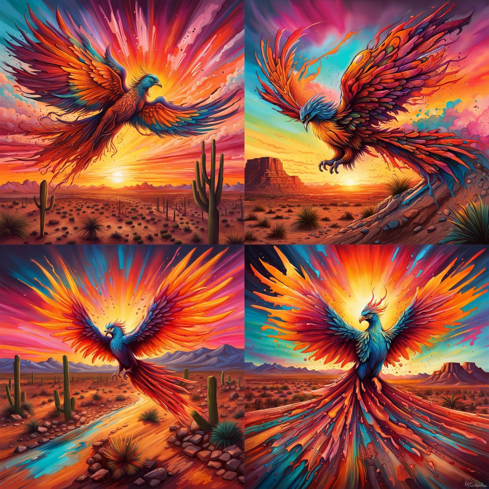 Phoenix Over Arizona Desert in Graffiti Art Style