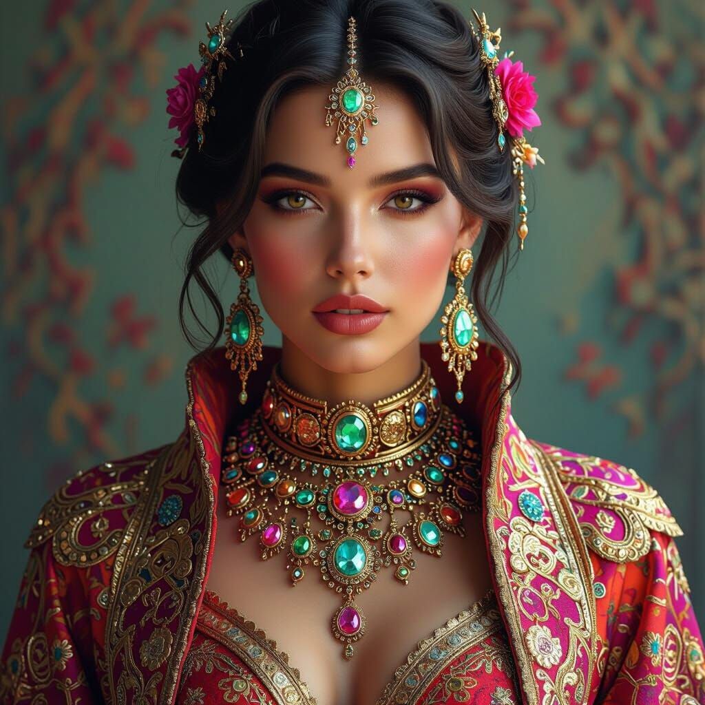 Exquisite Woman in Futuristic Attire: Hyperrealistic Portrai...