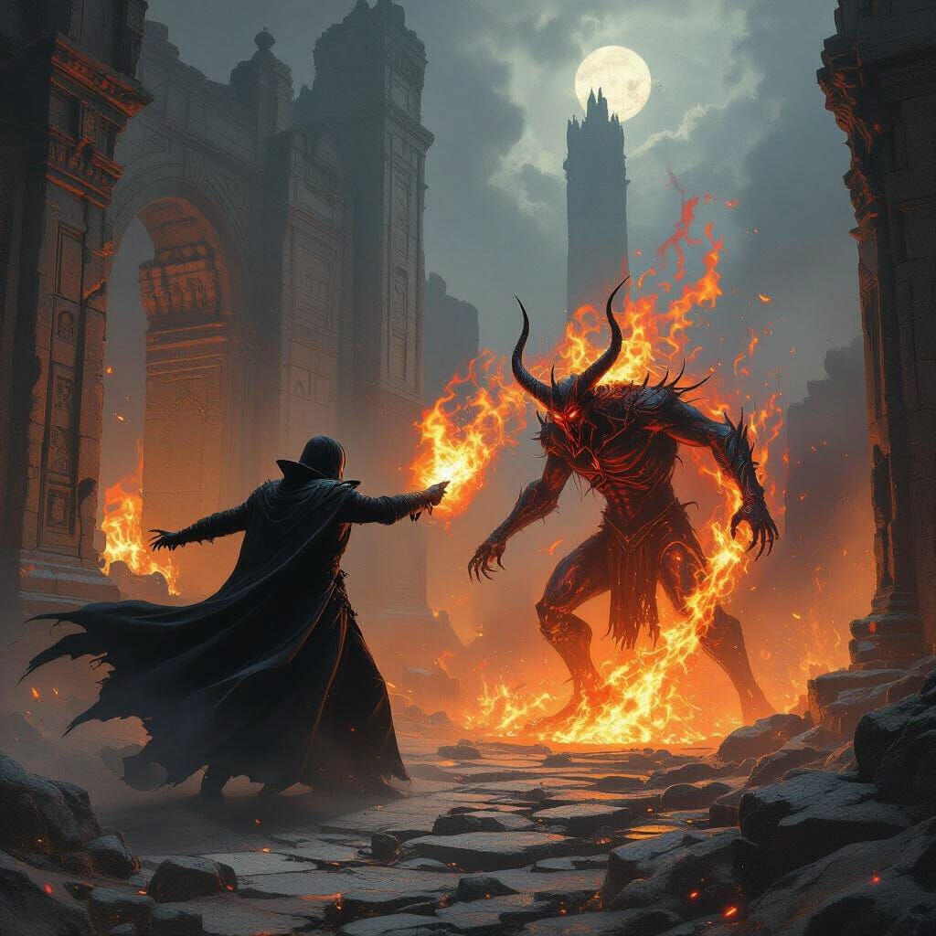 Vampire and Demon Clash in Gothic Ruins