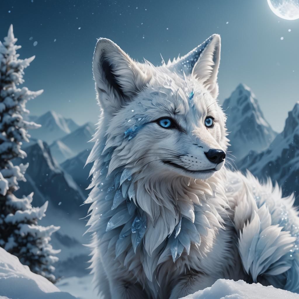Icy Fox Portrait on Snowy Peak