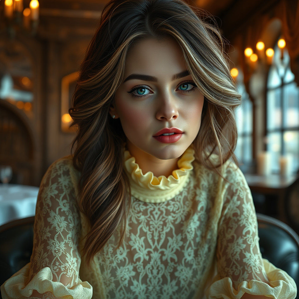 Woman in Yellow Lace Dress, Fantasy Concept Art