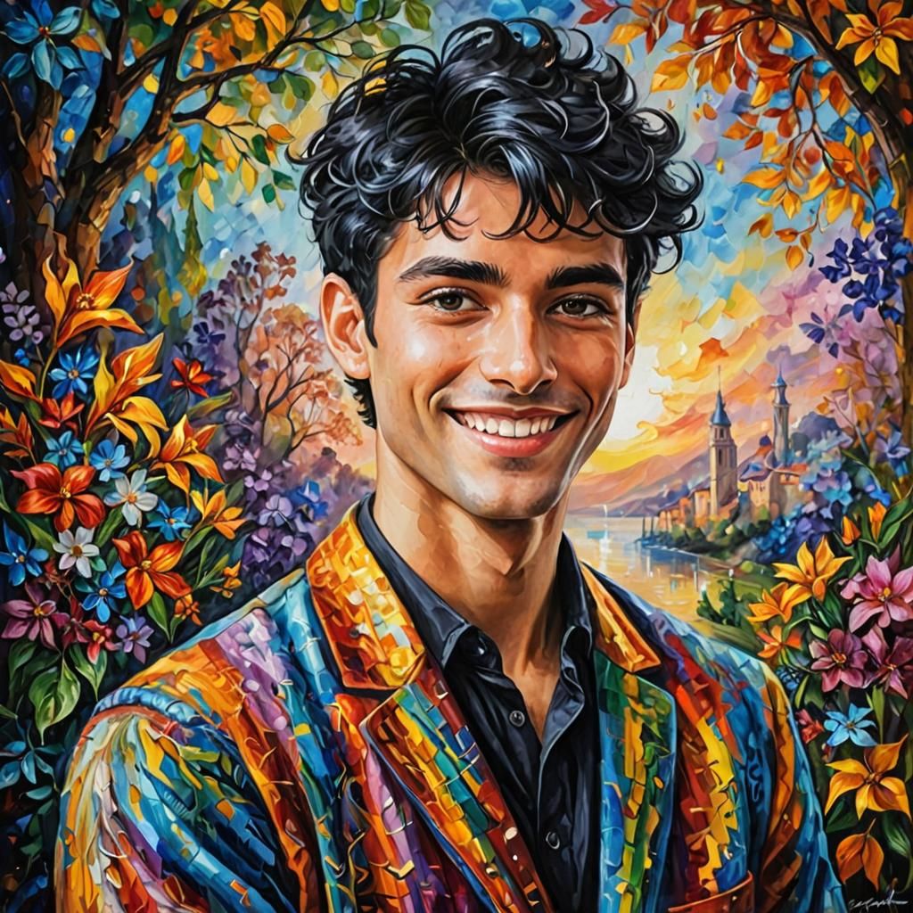 Smiling Italian Man: Surreal Expressionist Portrait