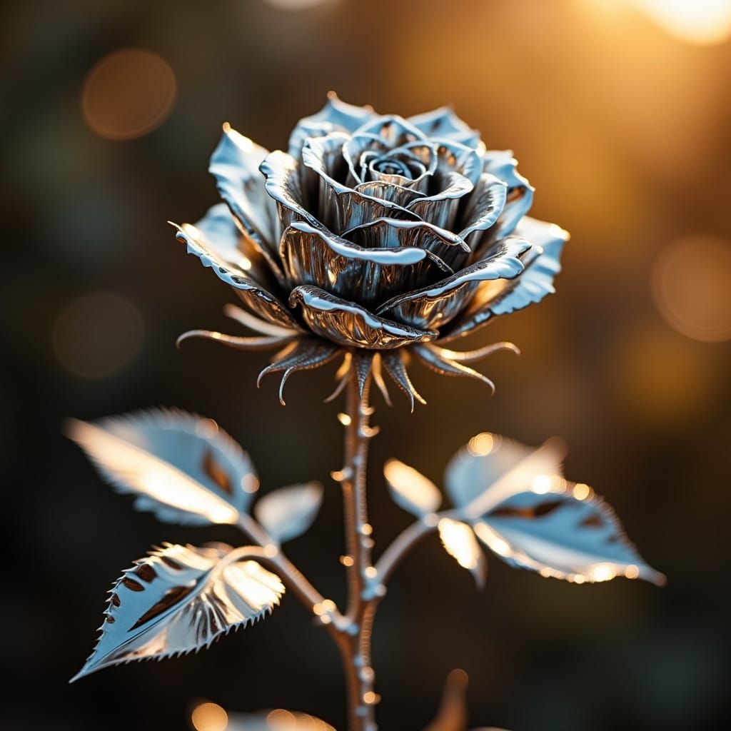 Liquid Chrome Rose with Prismatic Reflections