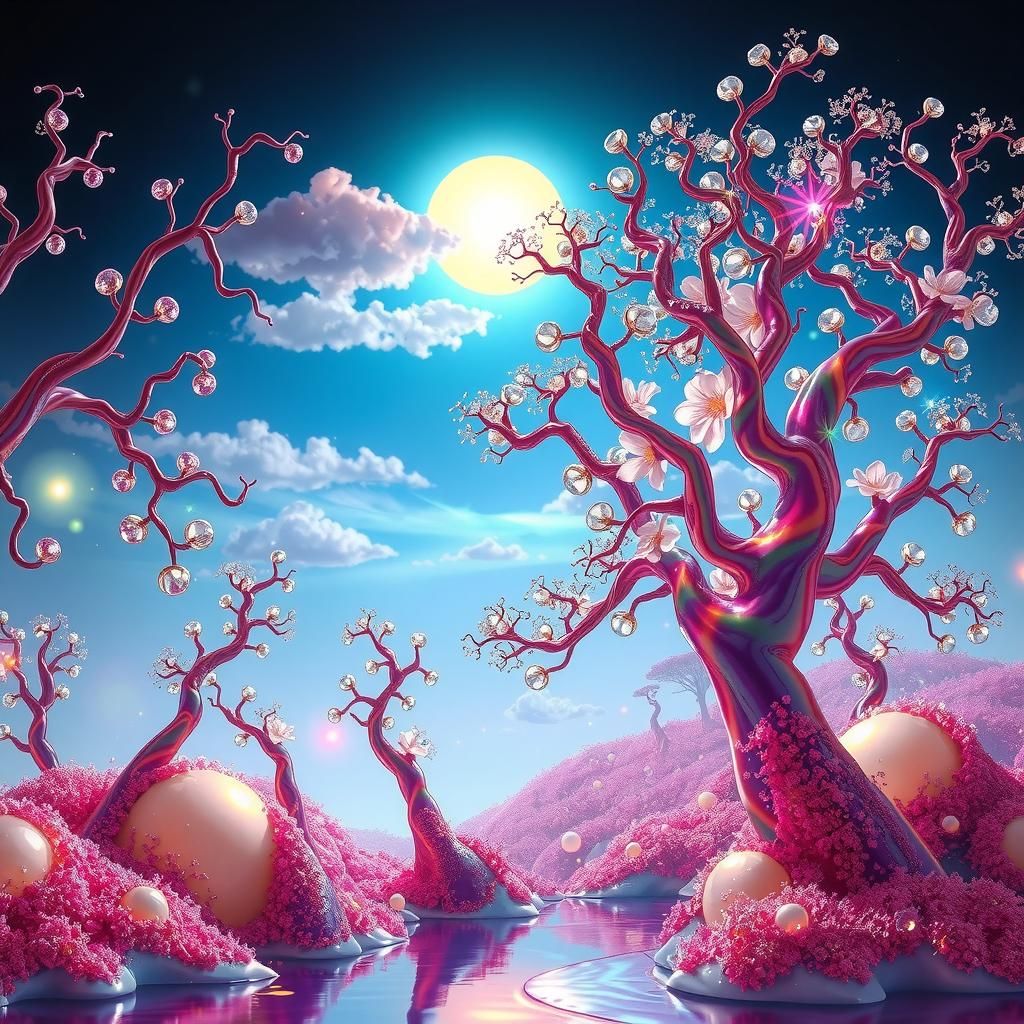 Enameled Glass Dreamscape: A Surreal AI Creation