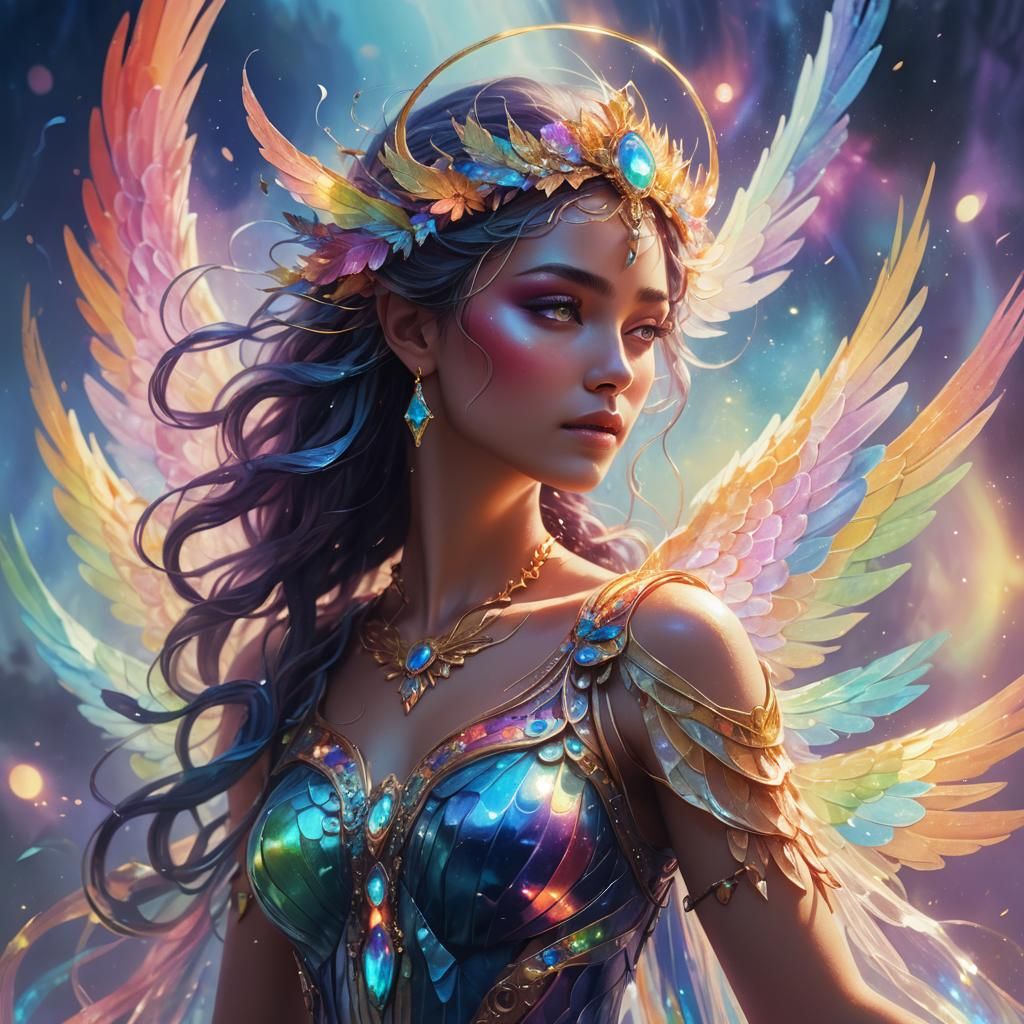 Rainbow Goddess Portrait in Fantasy Matte Painting Style