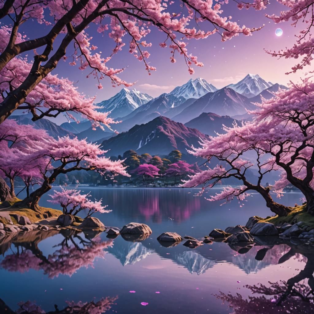 Mystical Amethyst Sakura Trees on Alien Pastel Planet