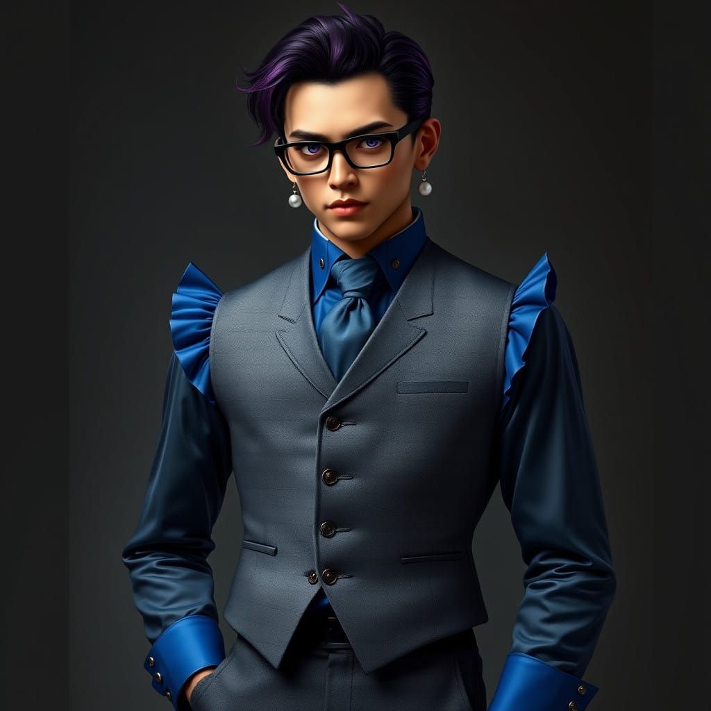 Stylish Gentleman in Gray Vest and Blue Accents