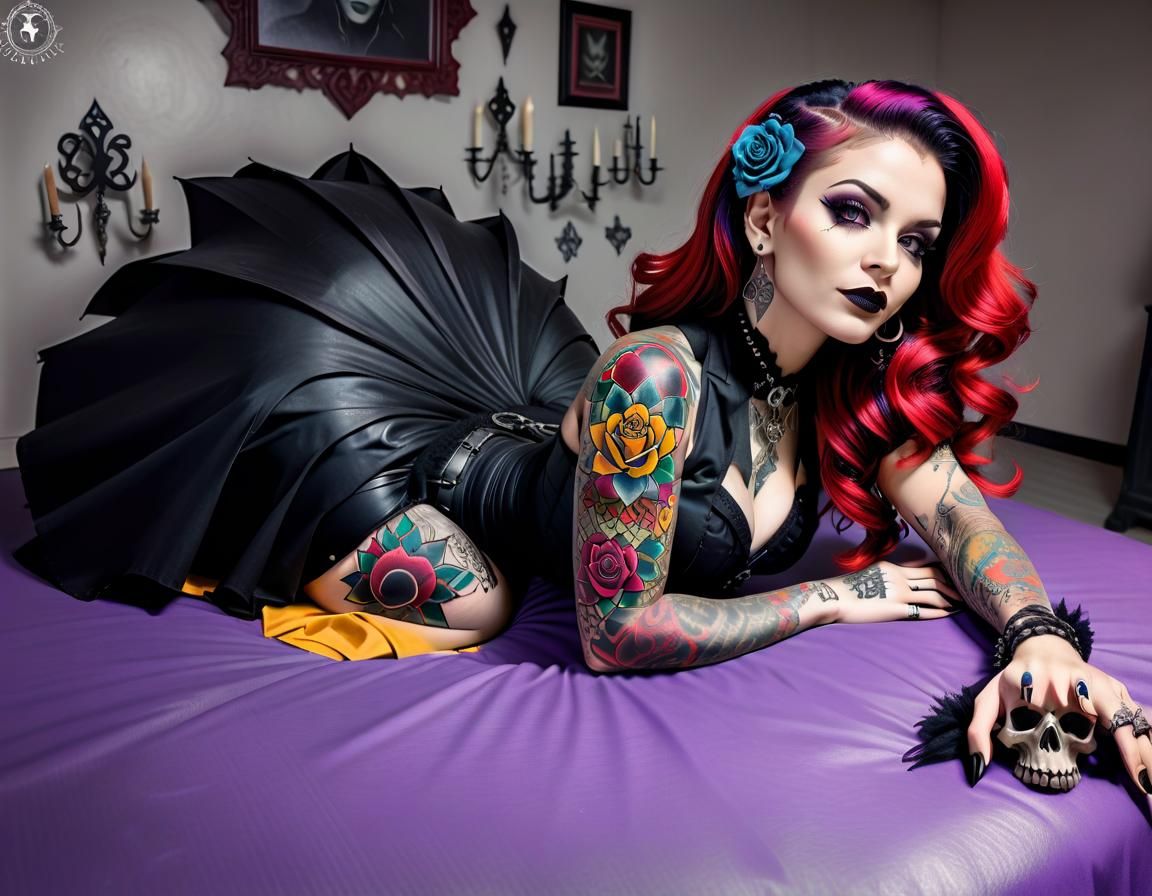 Gothic Tattoo Art: A Boldly Adorned Latina Pinup