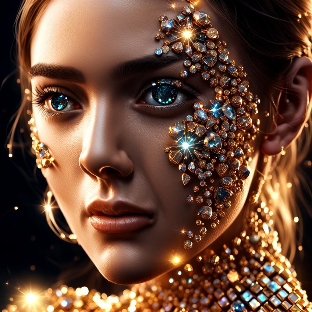 Diamond Matrix Explosion with Woman in 3D Render