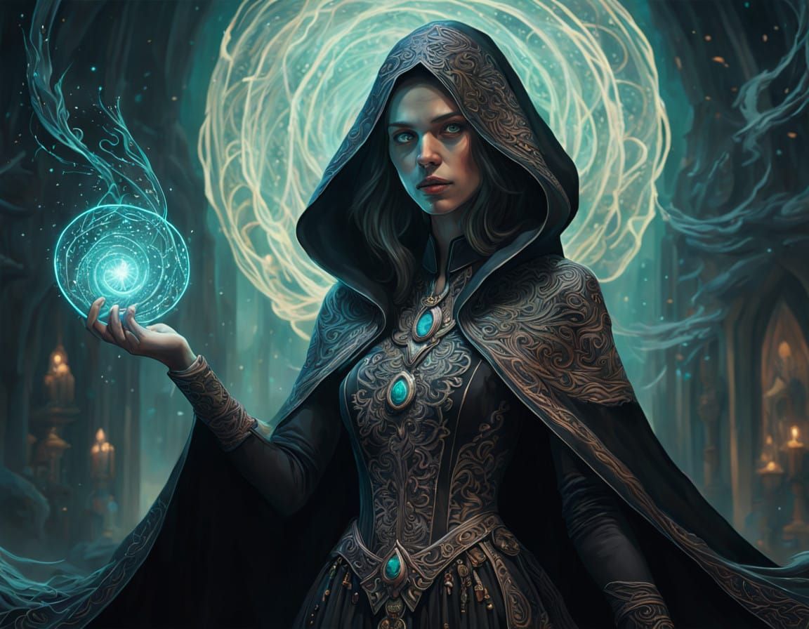 Mystical Sorceress in Swirling Vortex of Hyper-Realistic Col...