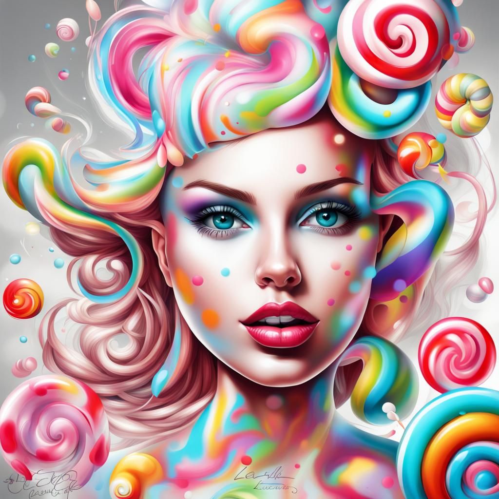 Adorable Candy Girl Digital Illustration in Airbrush Style