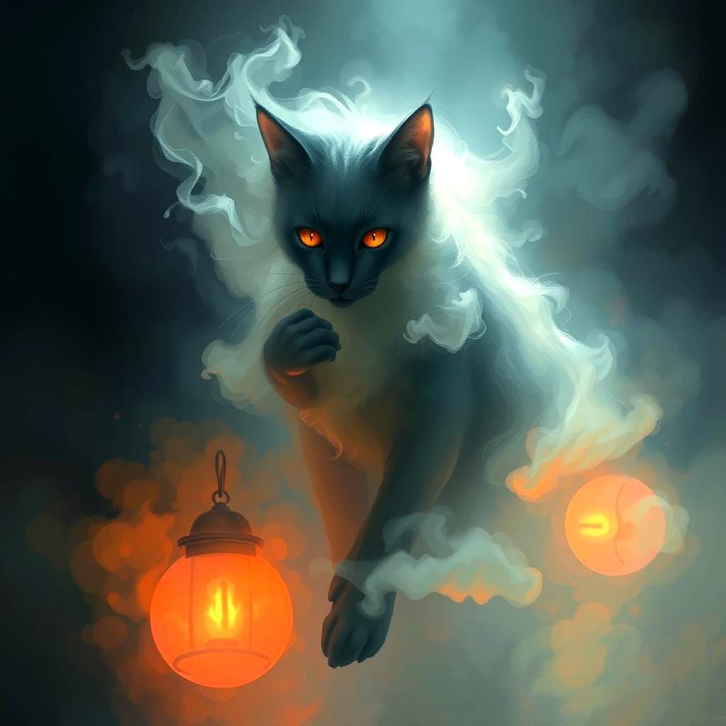 Ethereal Ghost Cat with Burning Eyes