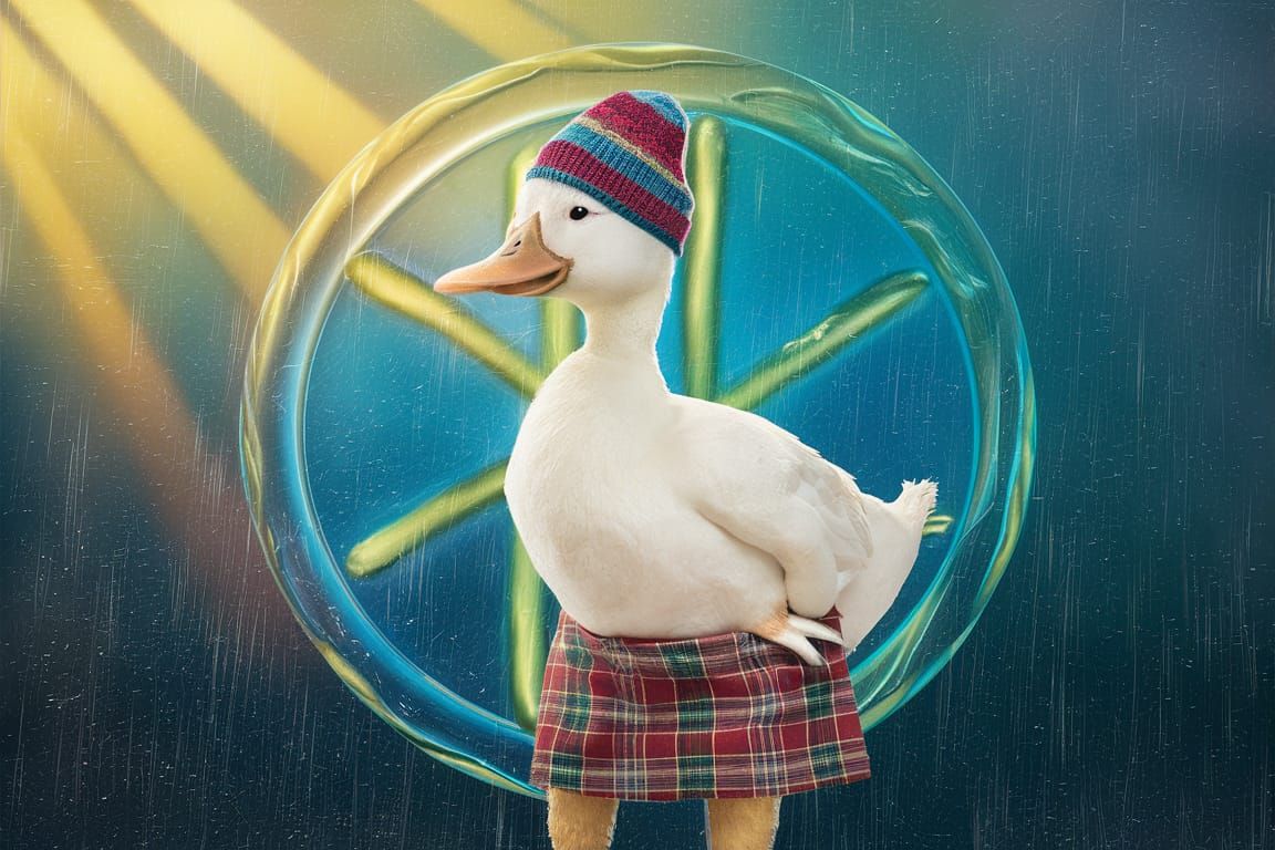 Anthropomorphic Duck in Kilt with Boho Beanie