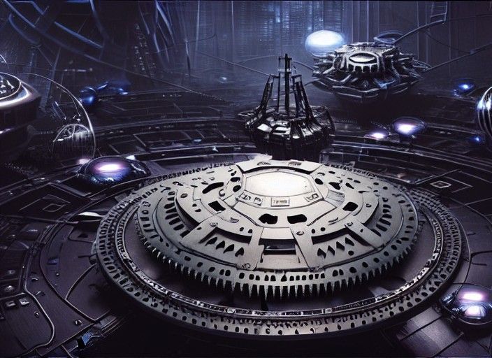 Sinister Metal Planet with Mechanical UFO