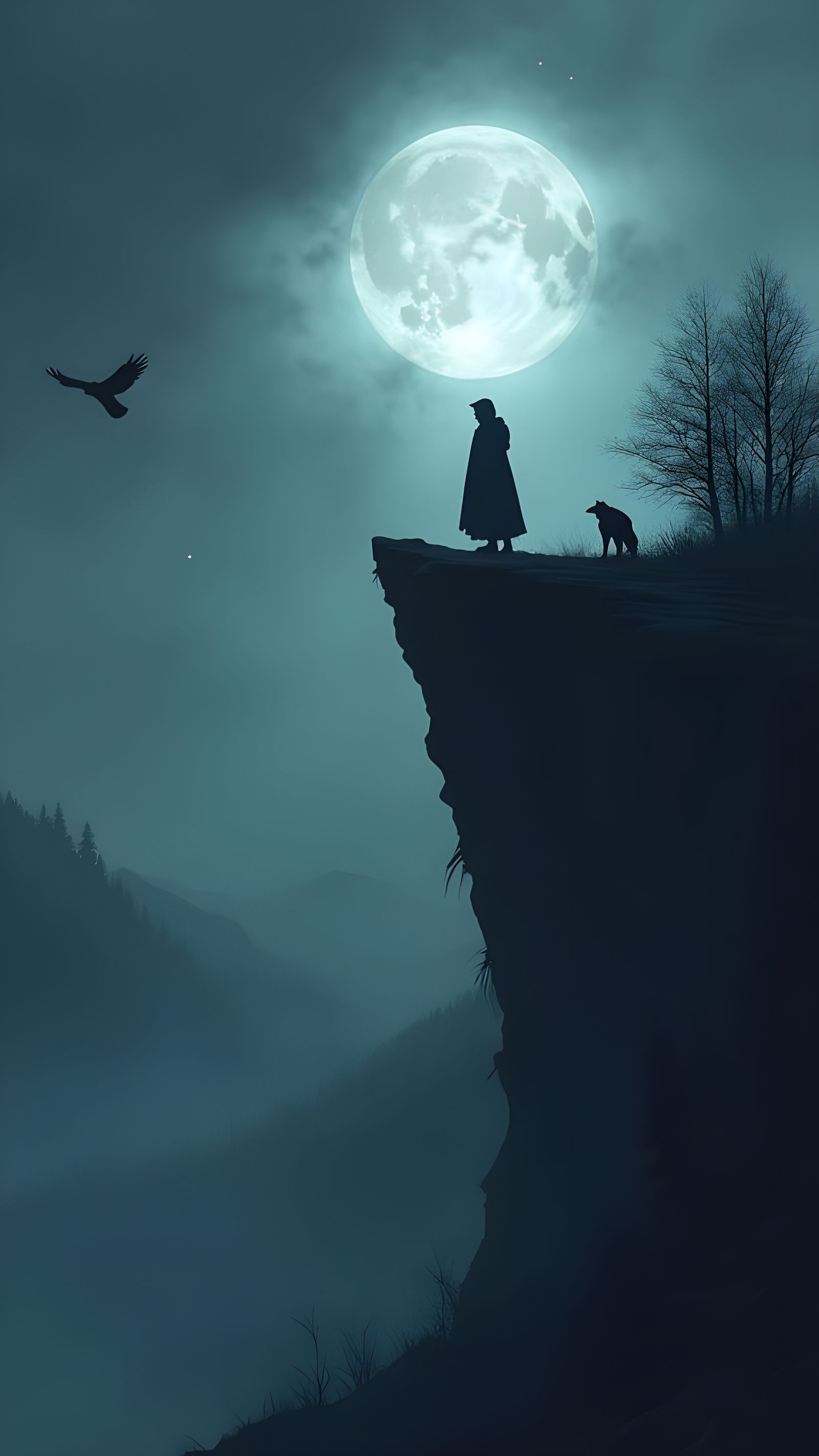 Dark Fantasy Figure Under Night Sky