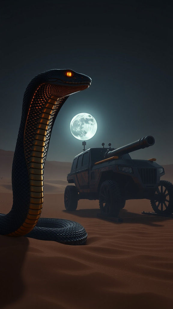 Surreal Desert Cobra Guarding War Chariot