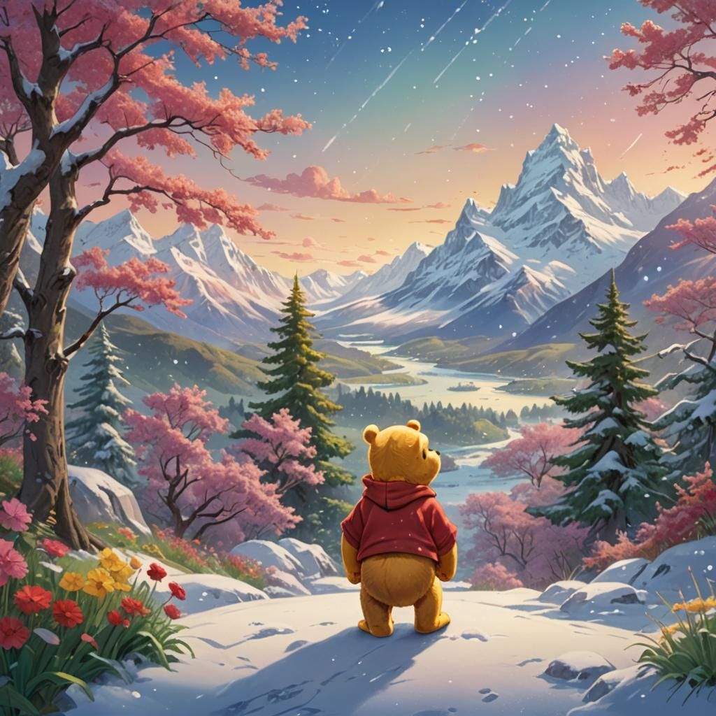 Winnie the Pooh in Fantasy Island Landscape