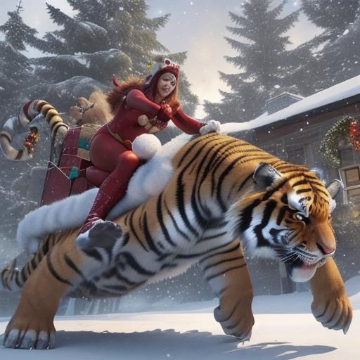 Tiger Cub Claus in Stone Castle: 3D Christmas Card