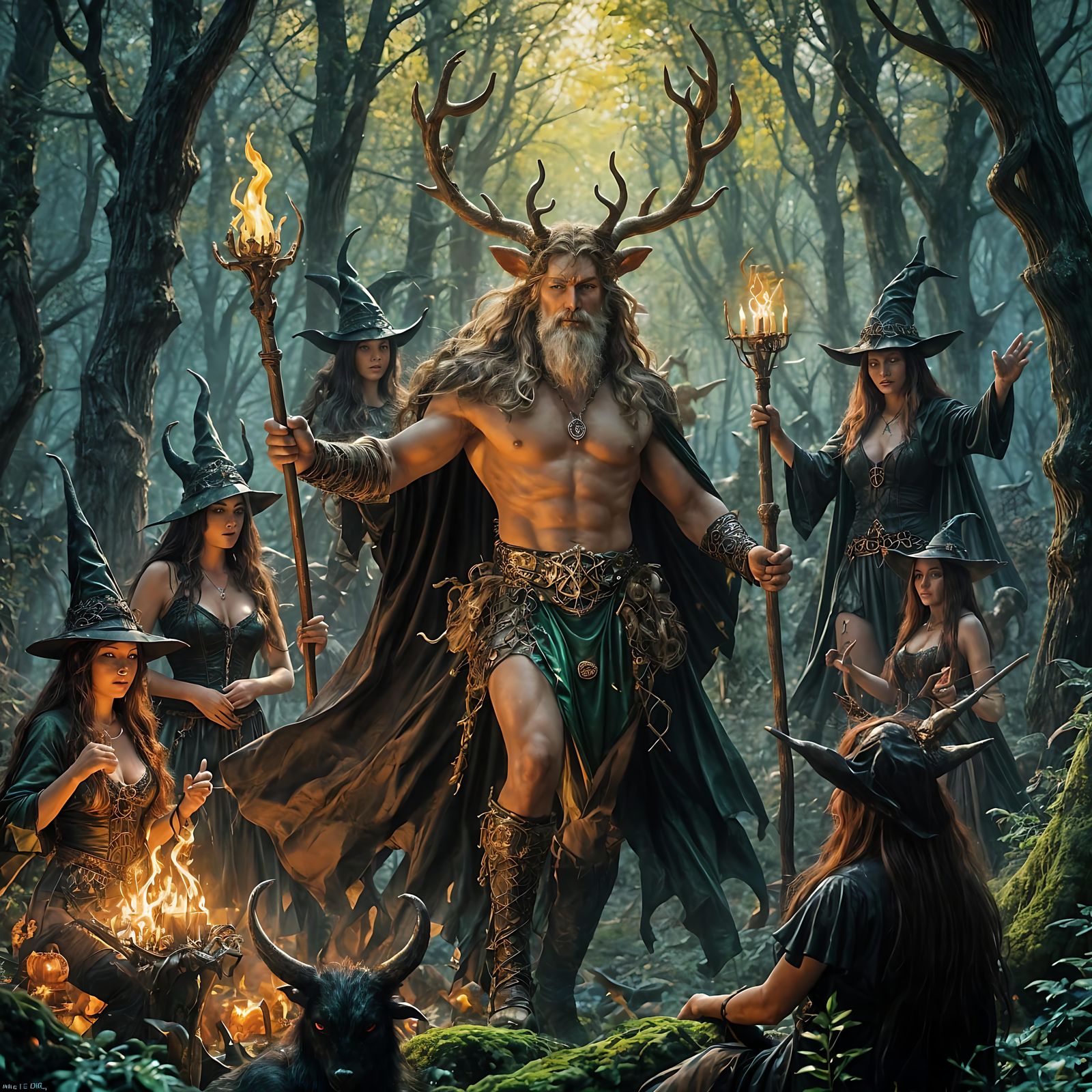 Cernunnos, Horned God in Enchanted Forest