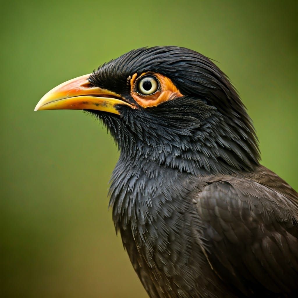 Intelligent Black Mynah Bird Portrait