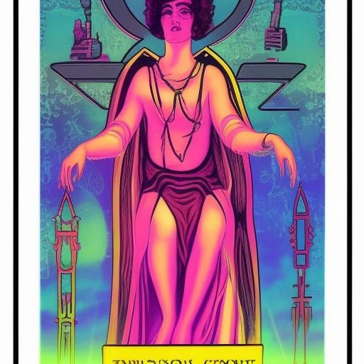 Synthwave Empress Tarot Card in Neon Retro Style