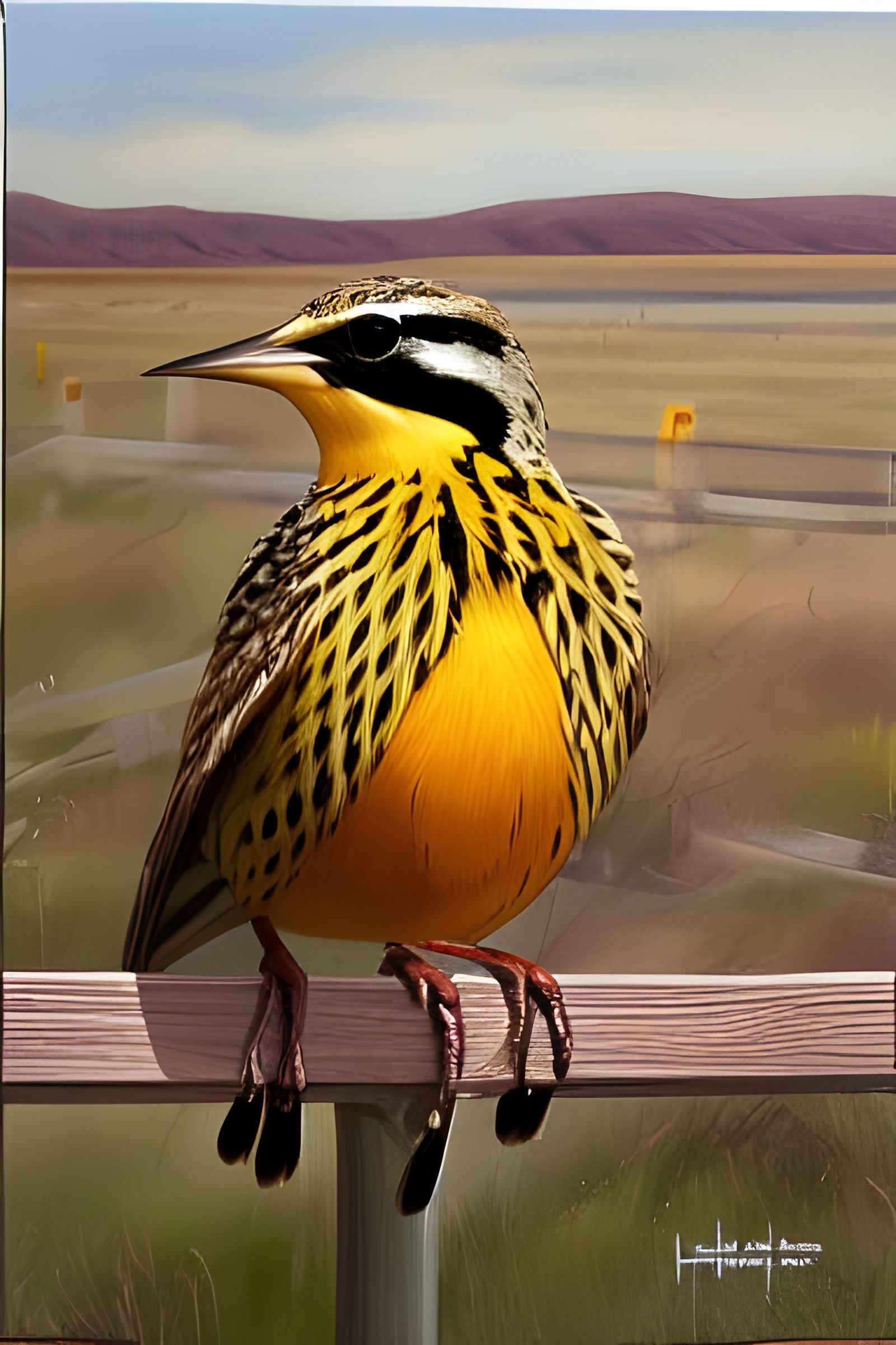 Western Meadowlark on Fence: Hyperrealist Painting