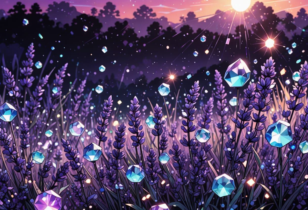 Vibrant Anime Crystals Reflect a Rainbow in Soft Light