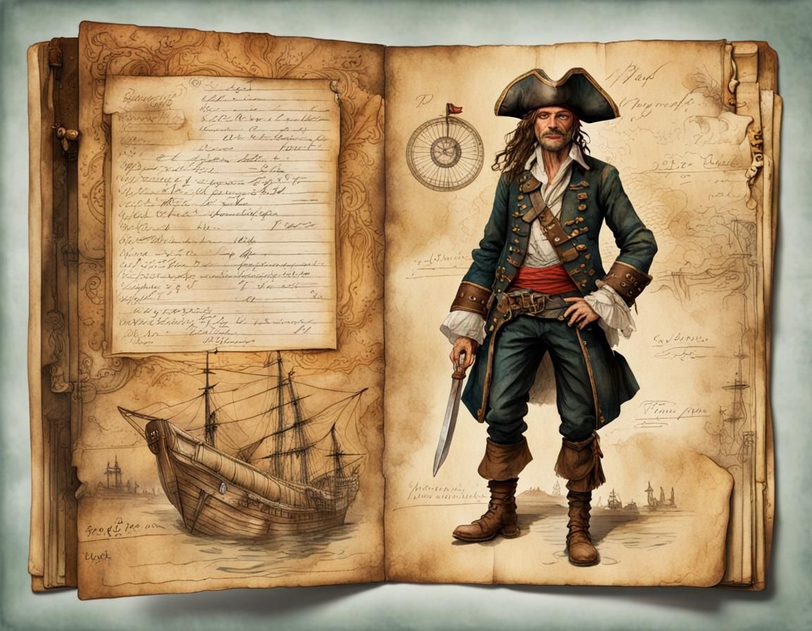 Old Pirate with Map in Watercolor Style