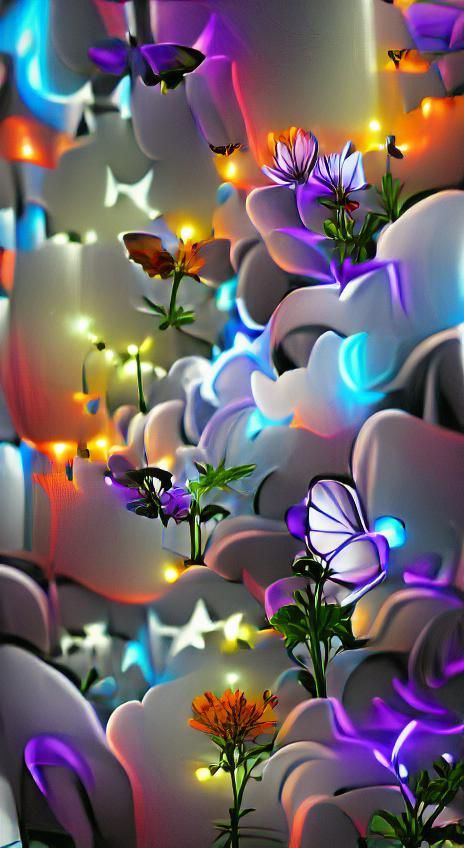 Psychedelic Flowers in Starlight: Digital Illustration
