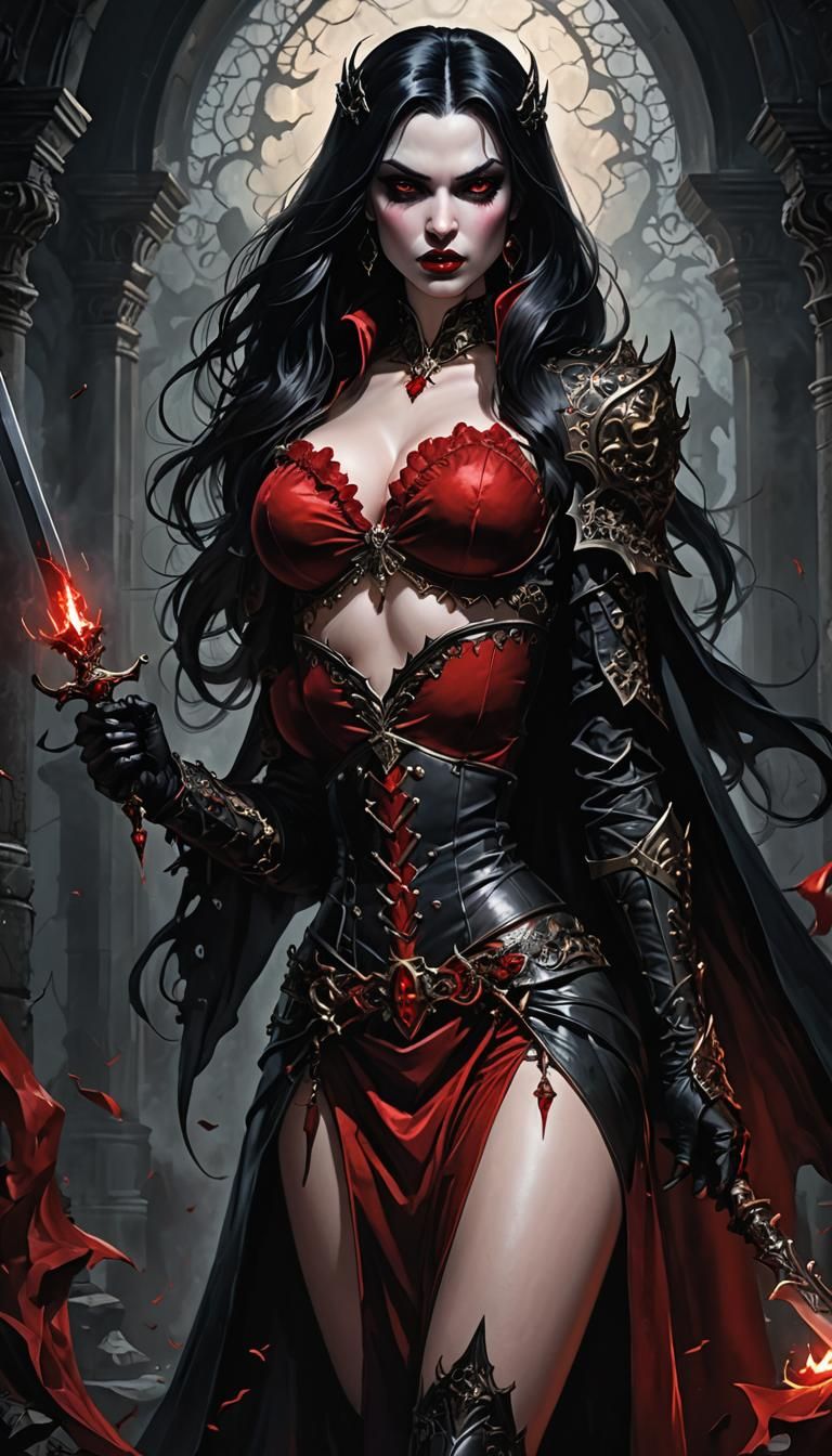 a serious vampire queen, radiating danger. She has a weapon ...
