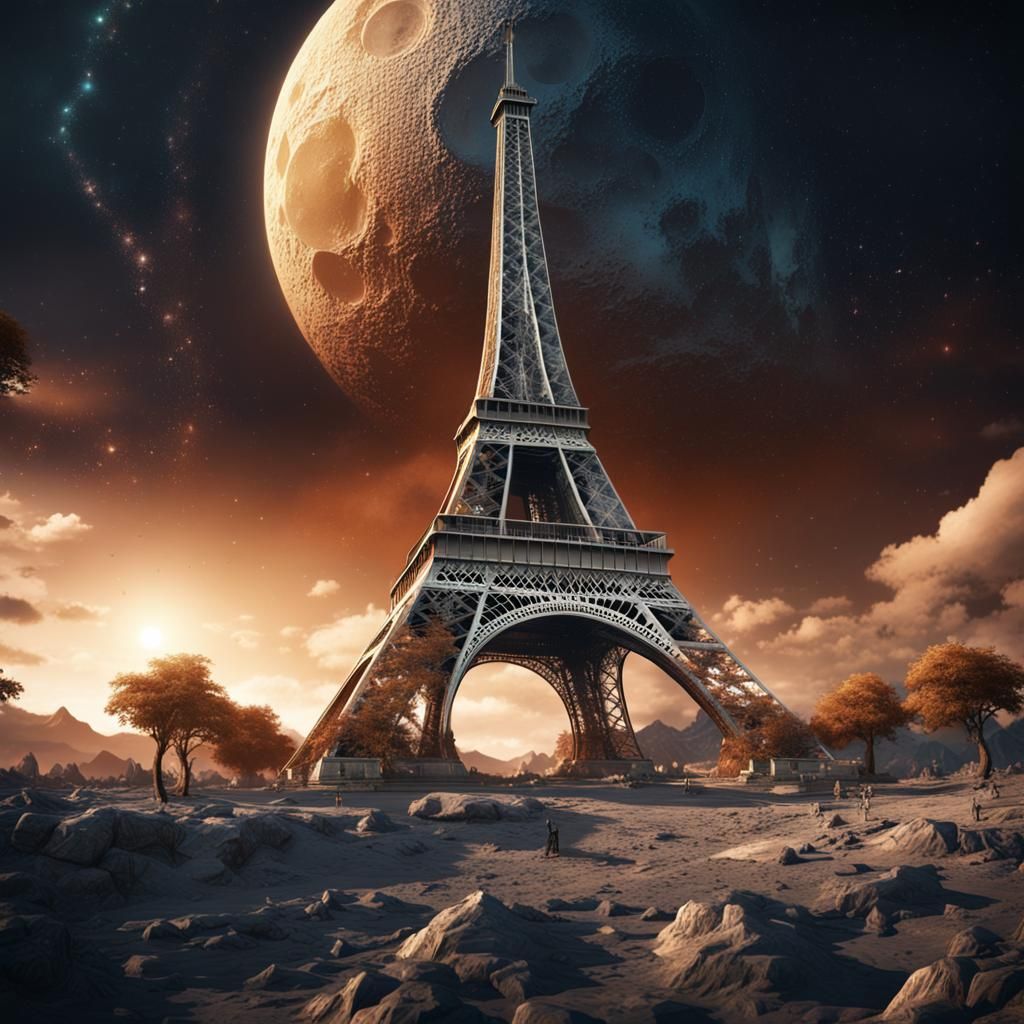 Eiffel Tower on the Moon: Fantasy Concept Art