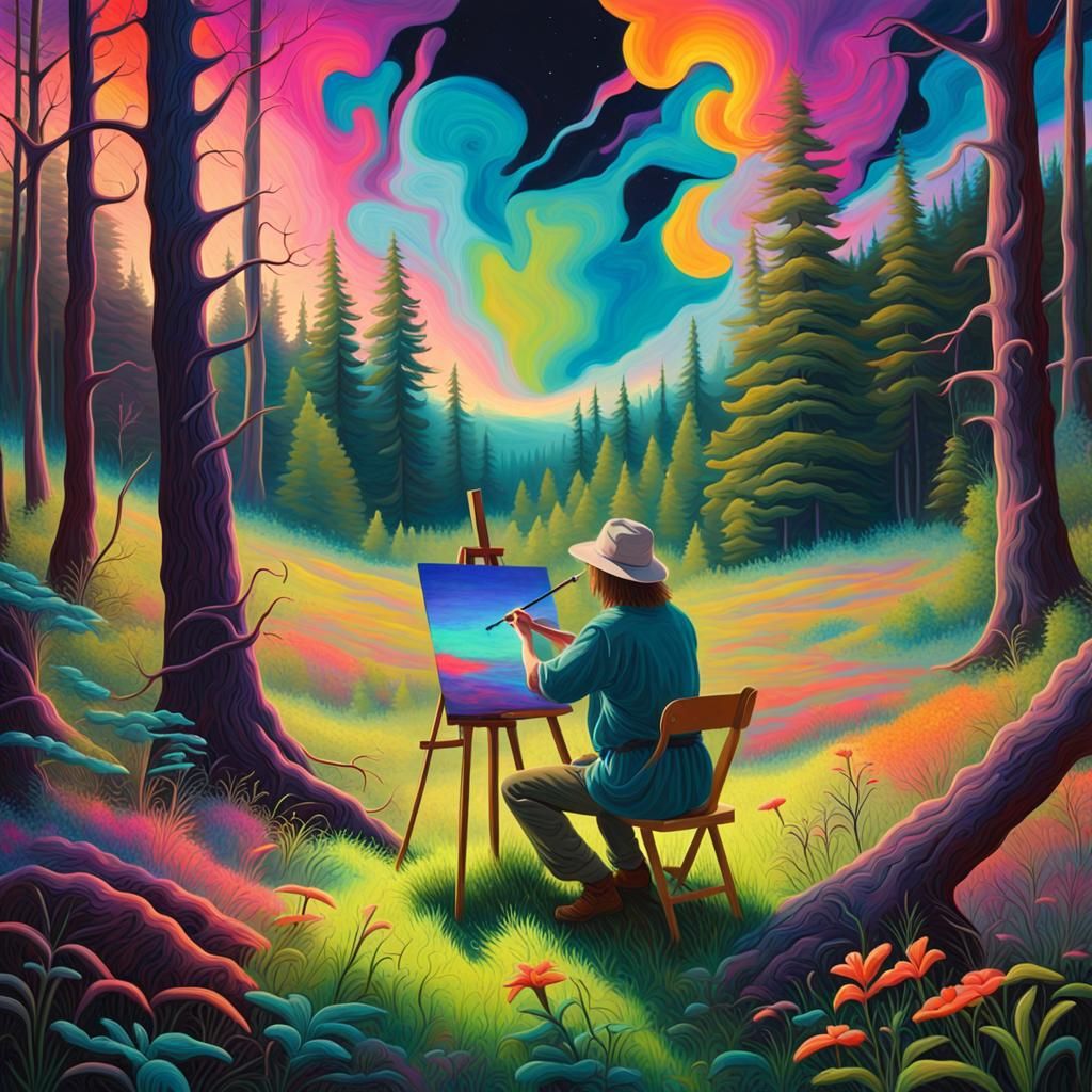 Neon Artist Painting Landscape en Plein Air