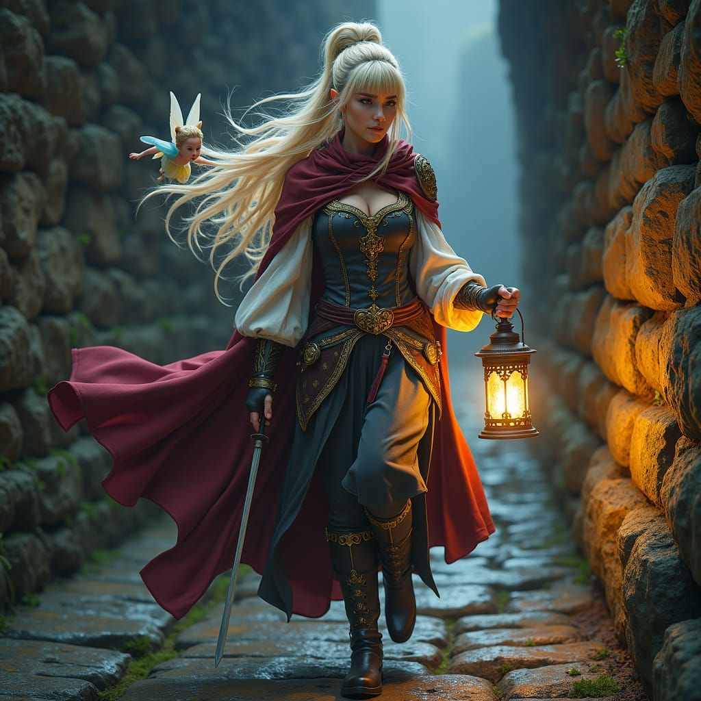 Half-Elf Rogue in Sewer with Pixie