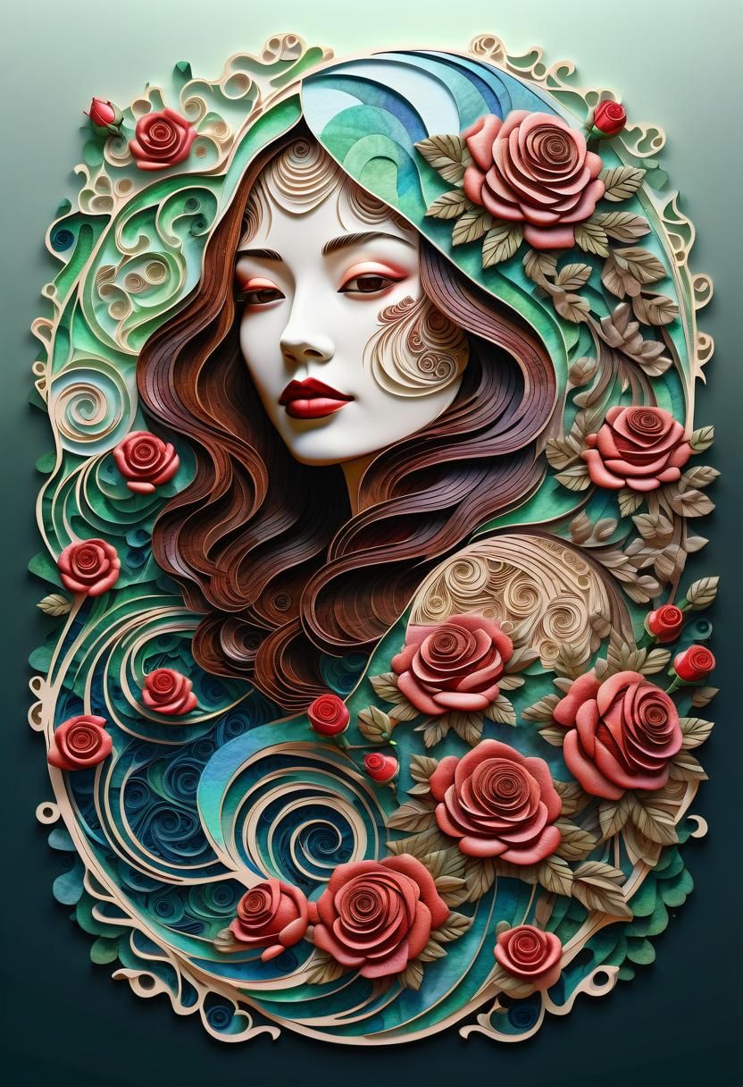 Rose-Covered Woman: Dark Fantasy Watercolor Tapestry
