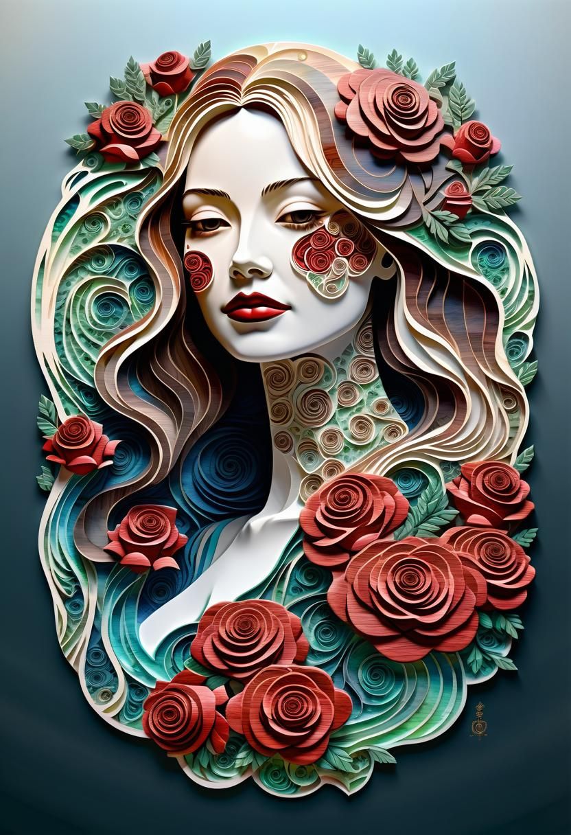 Rose-Adorned Love Goddess Tapestry in Dark Fantasy Art