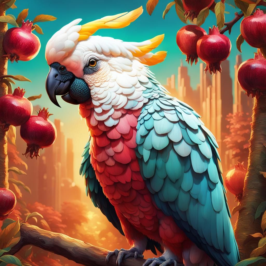 Vibrant Cockatoo in Lush Jungle, Fantasy Concept Art