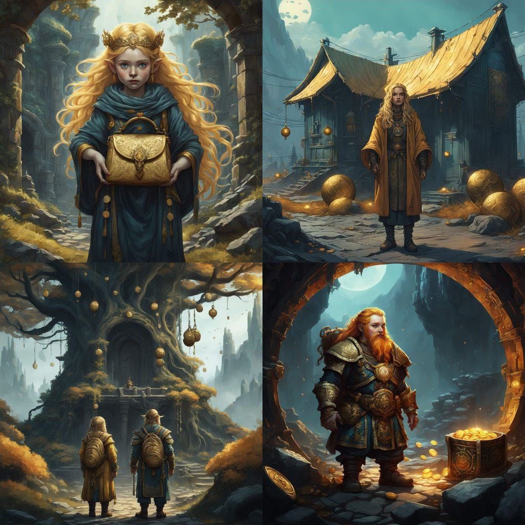 Golden Dwarven Child Goddess with Halo and Silk Cloths