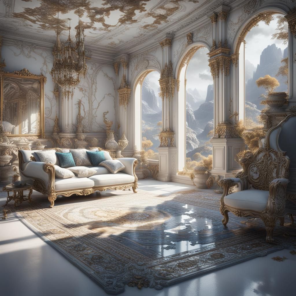 Detailed White Room Concept Art in 8k